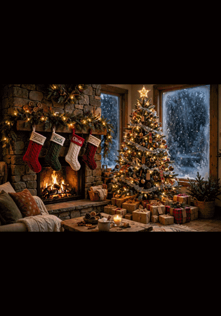 Animated GIF export from Strokara: a drawing over a Christmas tree photo