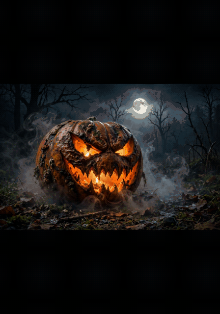 Animated GIF export from Strokara: a drawing over a Halloween pumpkin photo