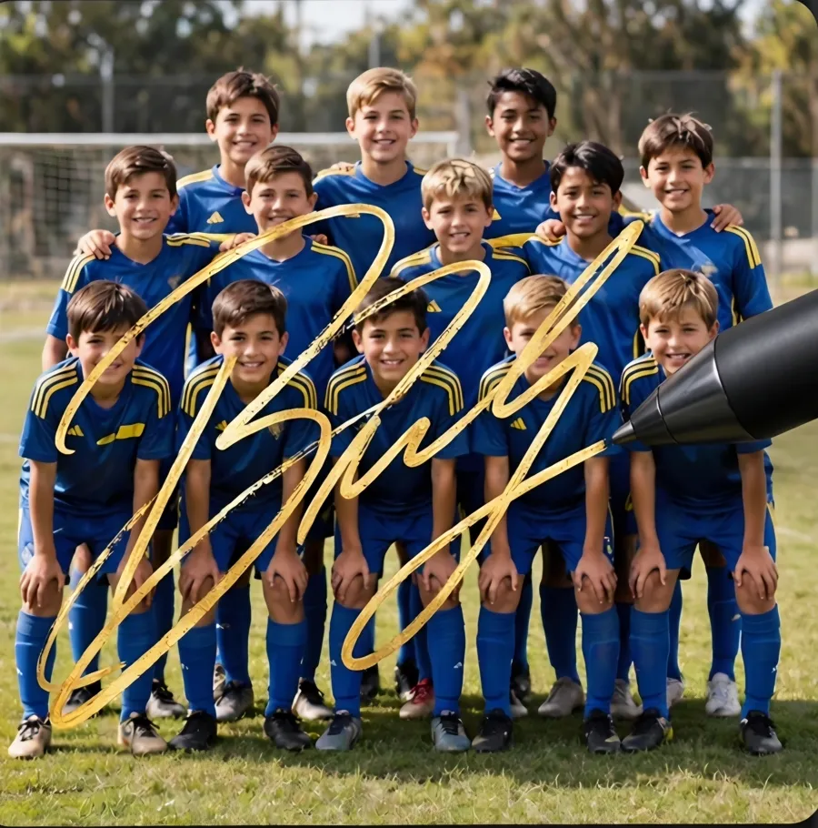 Drawing a signature on a team photo in Strokara